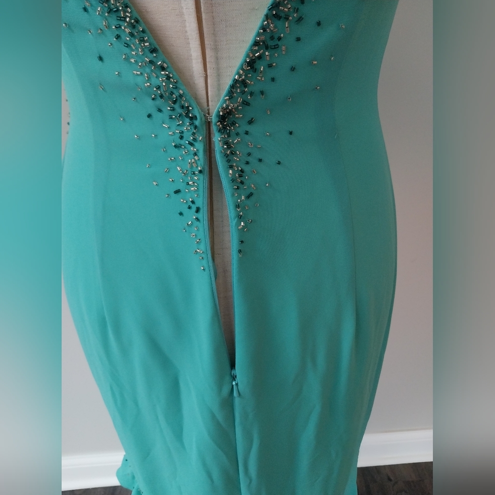 NWT Princess Collection Aqua Marine Beaded Spaghetti Strap Gown Size 6 - Picture 8 of 16